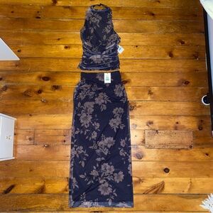 Showpo Two Piece Matching Set Midi Skirt & Mesh Top